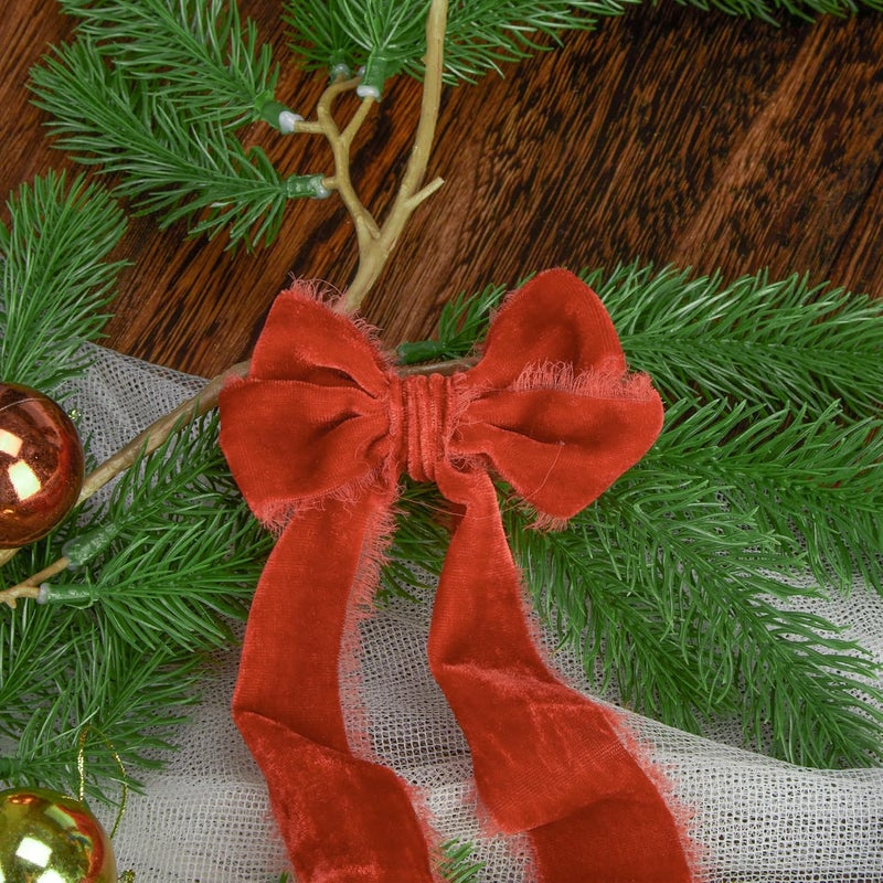Keypan Rust Red Velvet Ribbon for Gift Wrapping - 1 1/2 inch Wide Handmade Fringe Fabric Ribbons for Christmas Decorations, Baby Shower, Flower Bouquet - Image 3